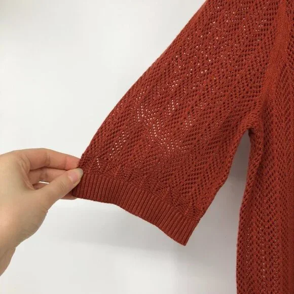 Reitmans NWT Burnt Orange crochet sheer square neck 2/3 sleeve top - Picture 9 of 14